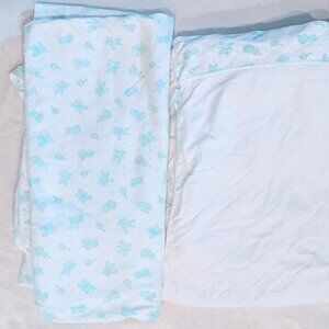 VTG 80s Carters Nursery Crib Sheet Set Fitted & Top Sheet Animals Music Cotton